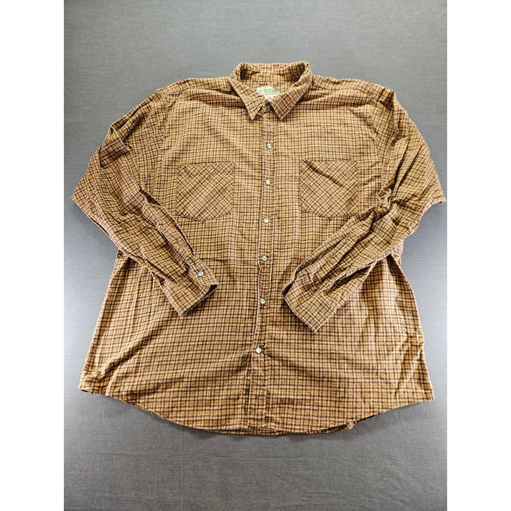 Haband Mens Brown Plaid Flannel Button Down Shirt Long Sleeve Pockets XL